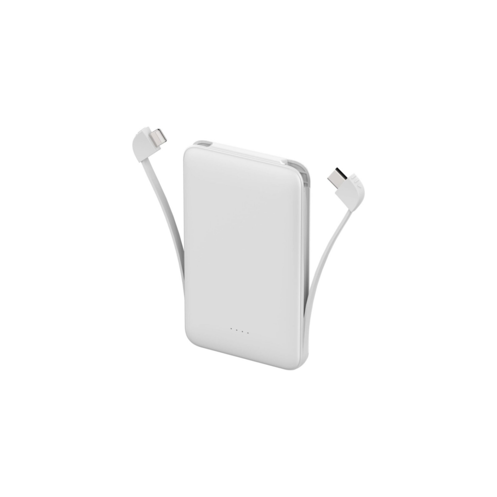 Batería Externa 5000 mAh extrafina - con cable USB-C y Lightning (blanco)