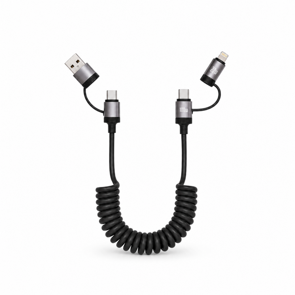 Cable en espiral 4 en 1 de carga y datos (1,5 m.) USB+lightning+USB-C