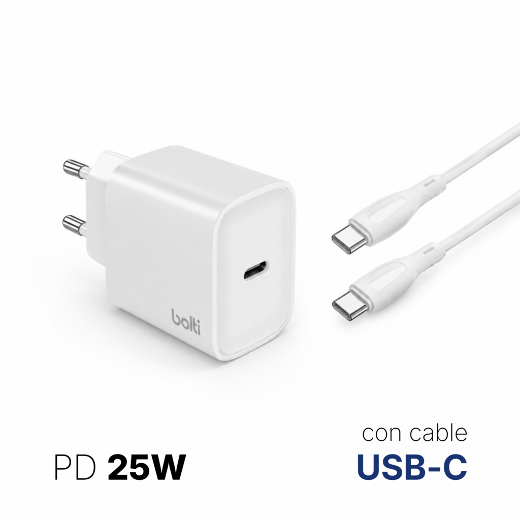 Set de carga rápida USB-C 25W + cable USB-C a USB-C 1 m