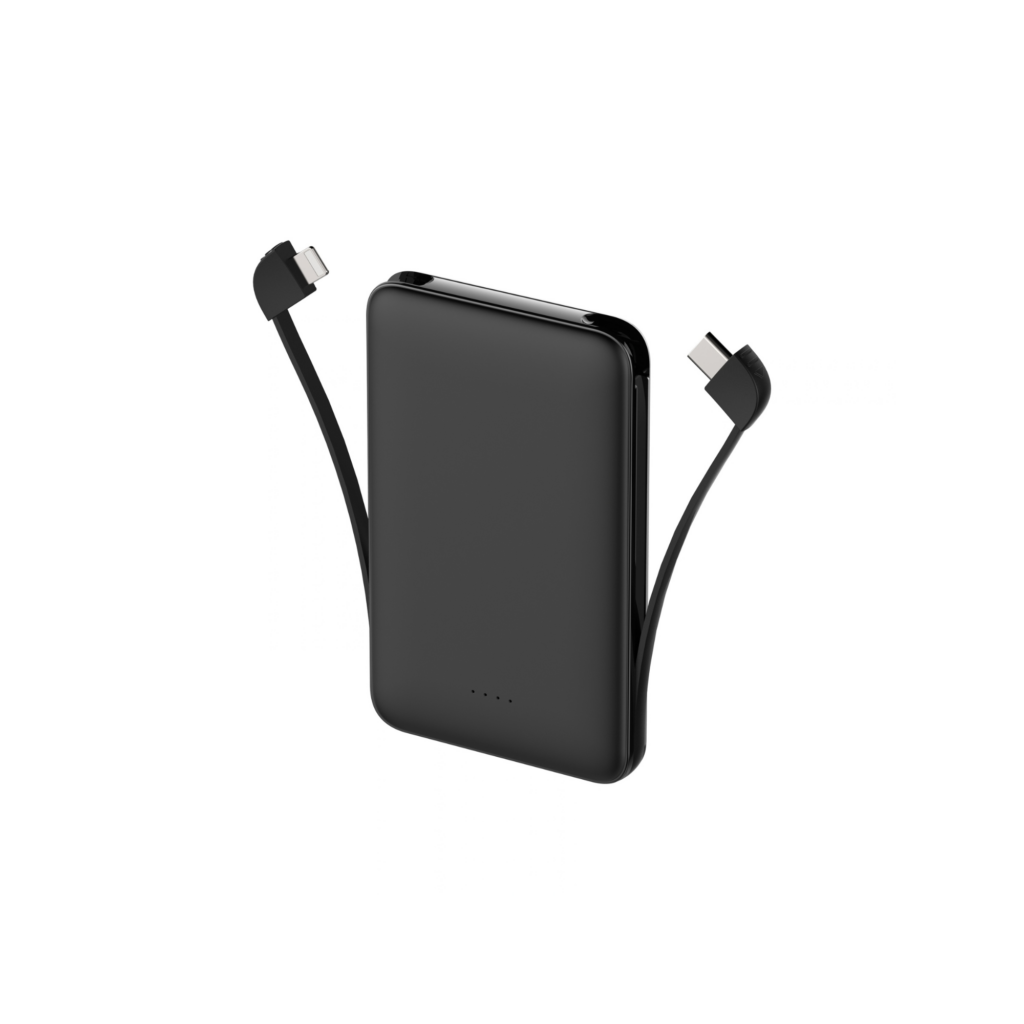 Batería Externa 5000 mAh extrafina - con cable USB-C y Lightning (negro)