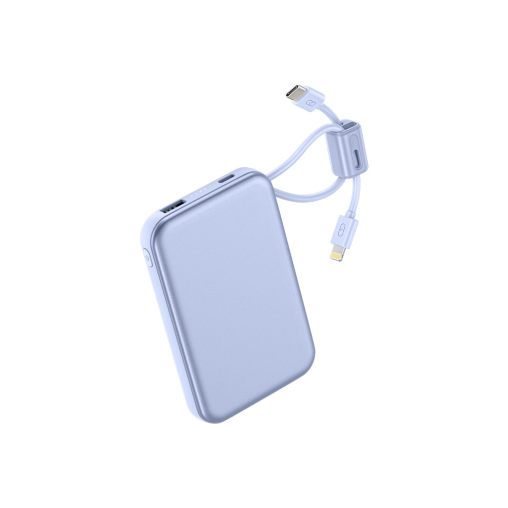 batería Externa portátil de 10000 mAh con Cables Integrados USB-C y Lightning (morado)