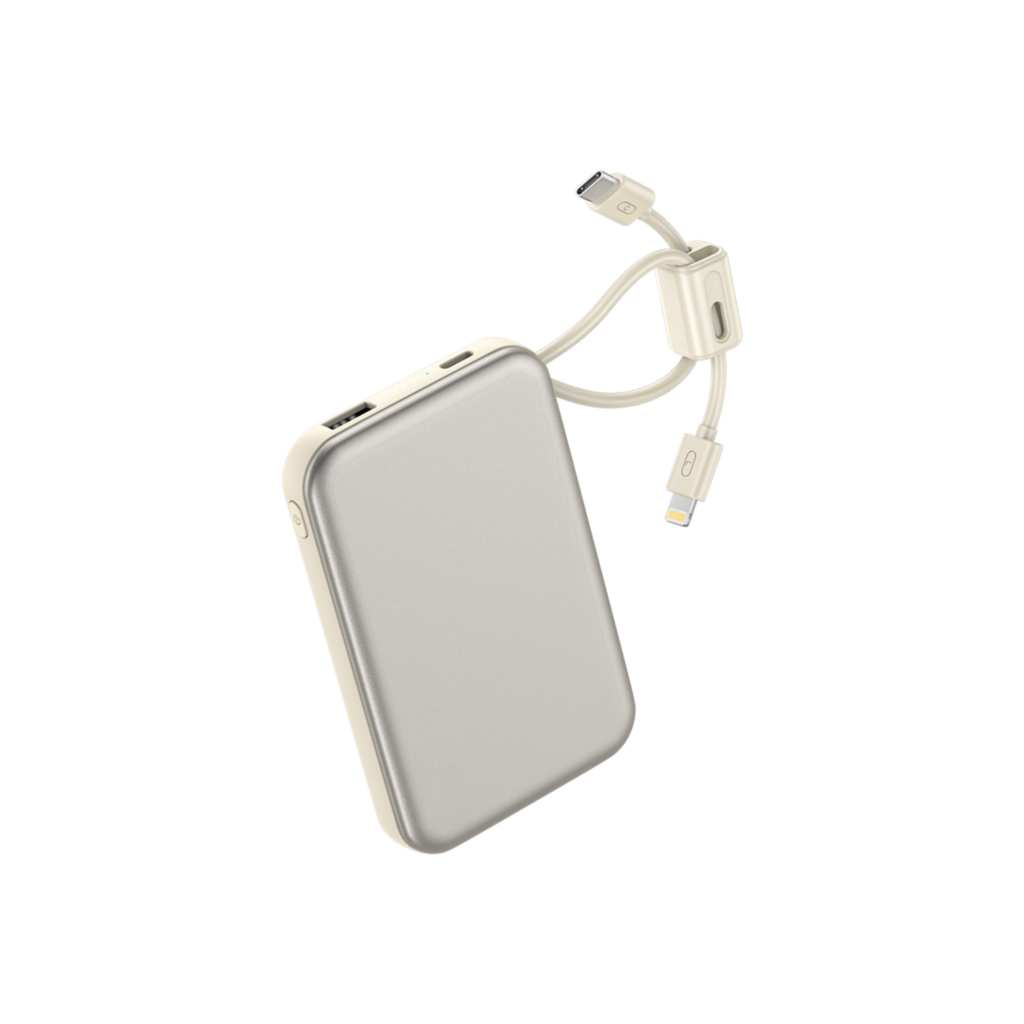batería Externa portátil de 10000 mAh con Cables Integrados USB-C y Lightning (dorado)