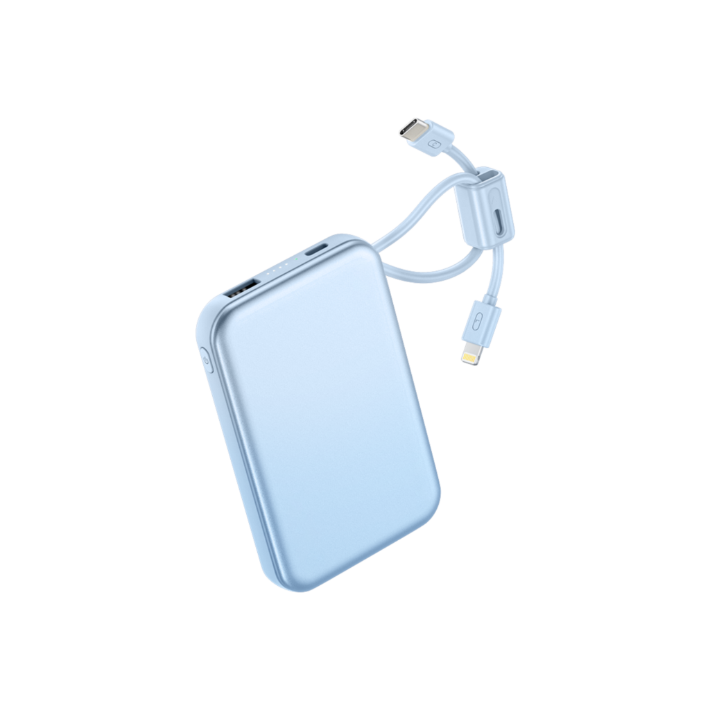 batería Externa portátil de 10000 mAh con Cables Integrados USB-C y Lightning (azul)